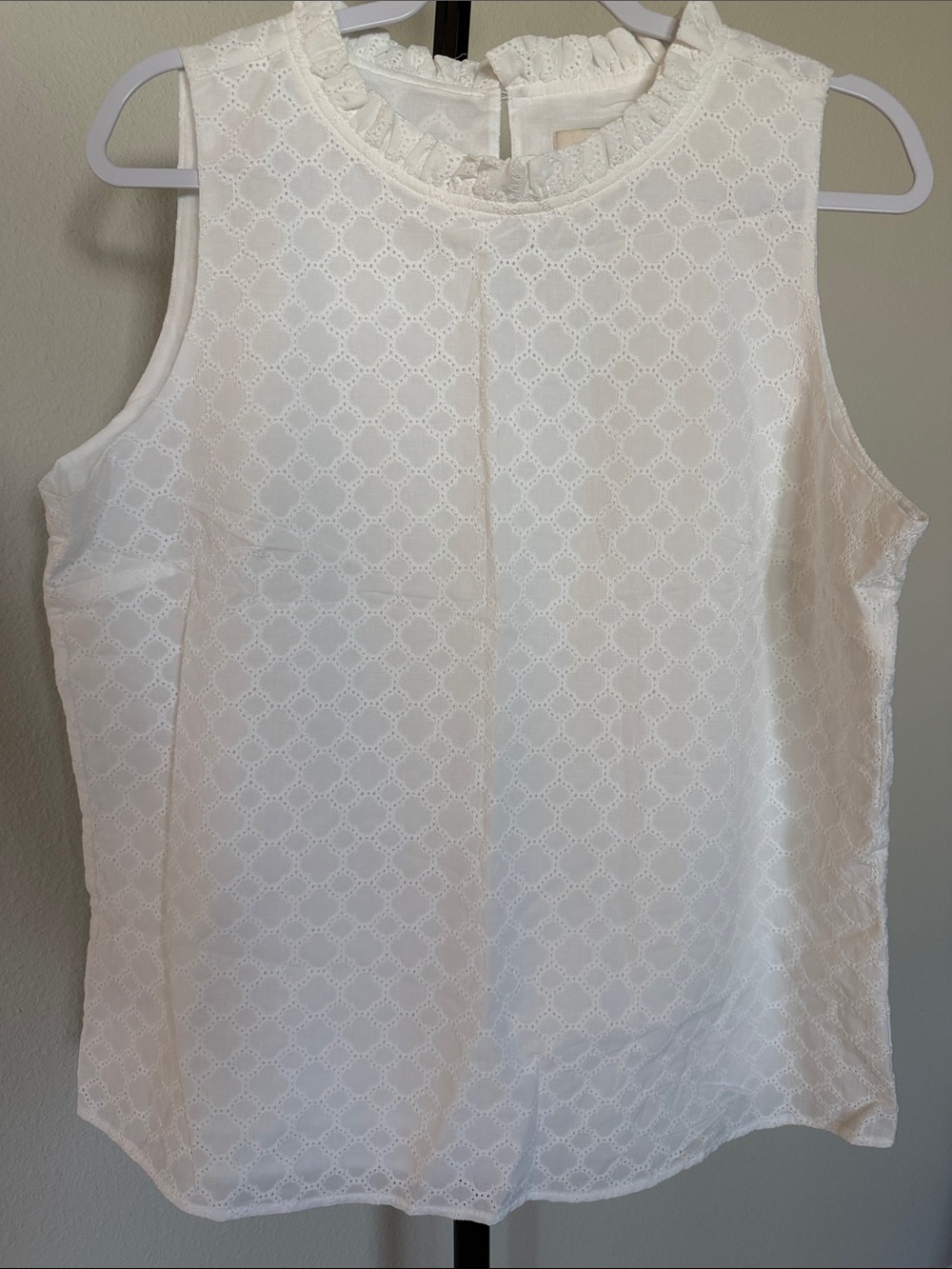 LOFT Cream Eyelet Ruffle Neck Sleeveless Camisole